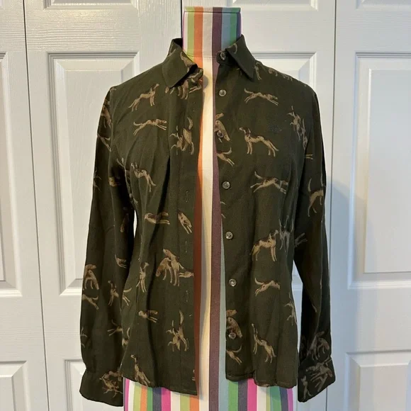 Ralph Lauren Olive Green hound print button down shirt - Picture 5 of 8